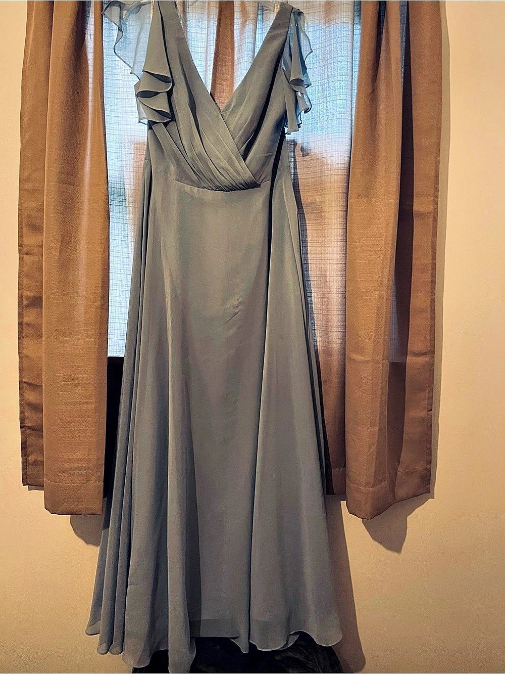 David’s bridal Ruffle Maxi Dress in Blue Size 12